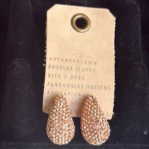 Anthropologie Pink Gold Rhinestone Teardrop Earrings